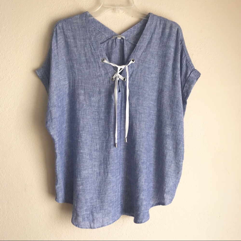 Rails Jeri Linen Blend Blouse, Royal White Stripe